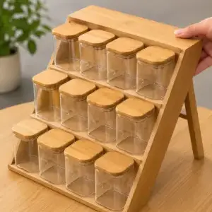 12 Jar Bamboo Spice Rack Organizer with Airtight Storage Containers