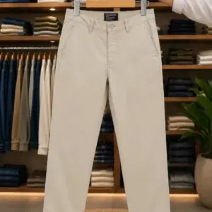 Men’s Classic Casual Trousers – Beige Solid Slim Fit Pants