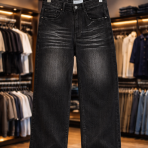 Men’s Classic Black Denim Jeans – Premium Washed Straight Fit