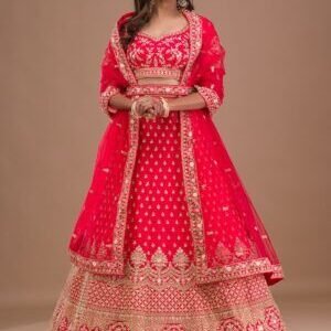 Red Zariwork Raw Silk Readymade Lehenga