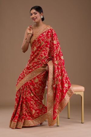 Red Zariwork Georgette Designer Saree