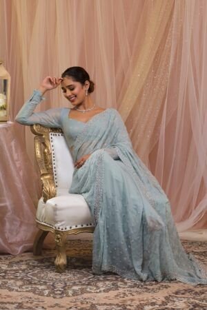 Sky Blue Georgette Designer Saree