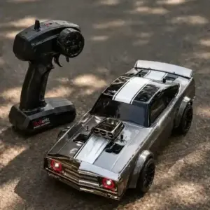 Stylish Grey RC Muscle Car – Racing Design with Front LED Lights
